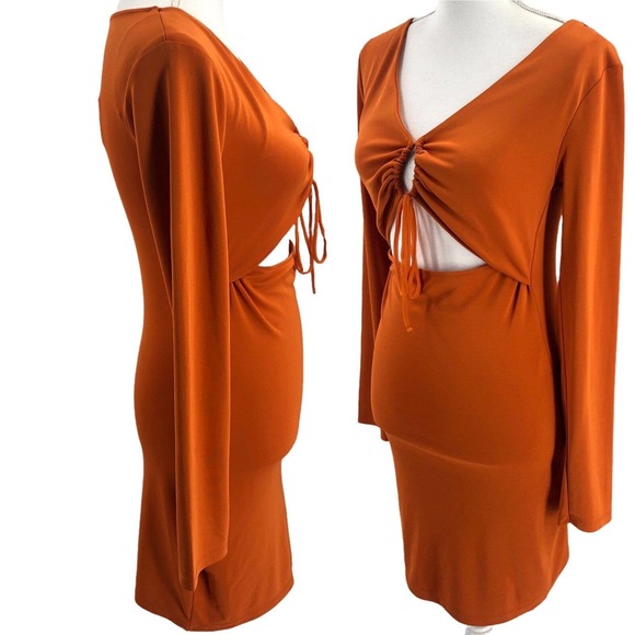 Zara NEW Womens Size Medium Body-Con Cut Out Summer Dress Knee Length Going Out - Picture 6 of 12